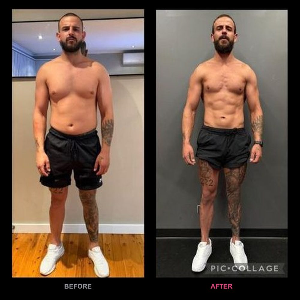 Alex's before and after transformation with Top Tier Physique