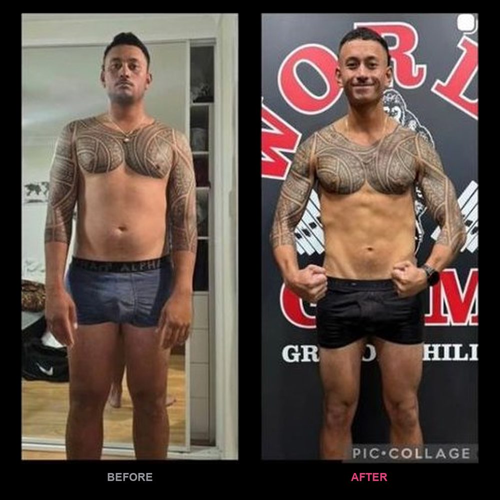 Connor's before and after transformation with Top Tier Physique