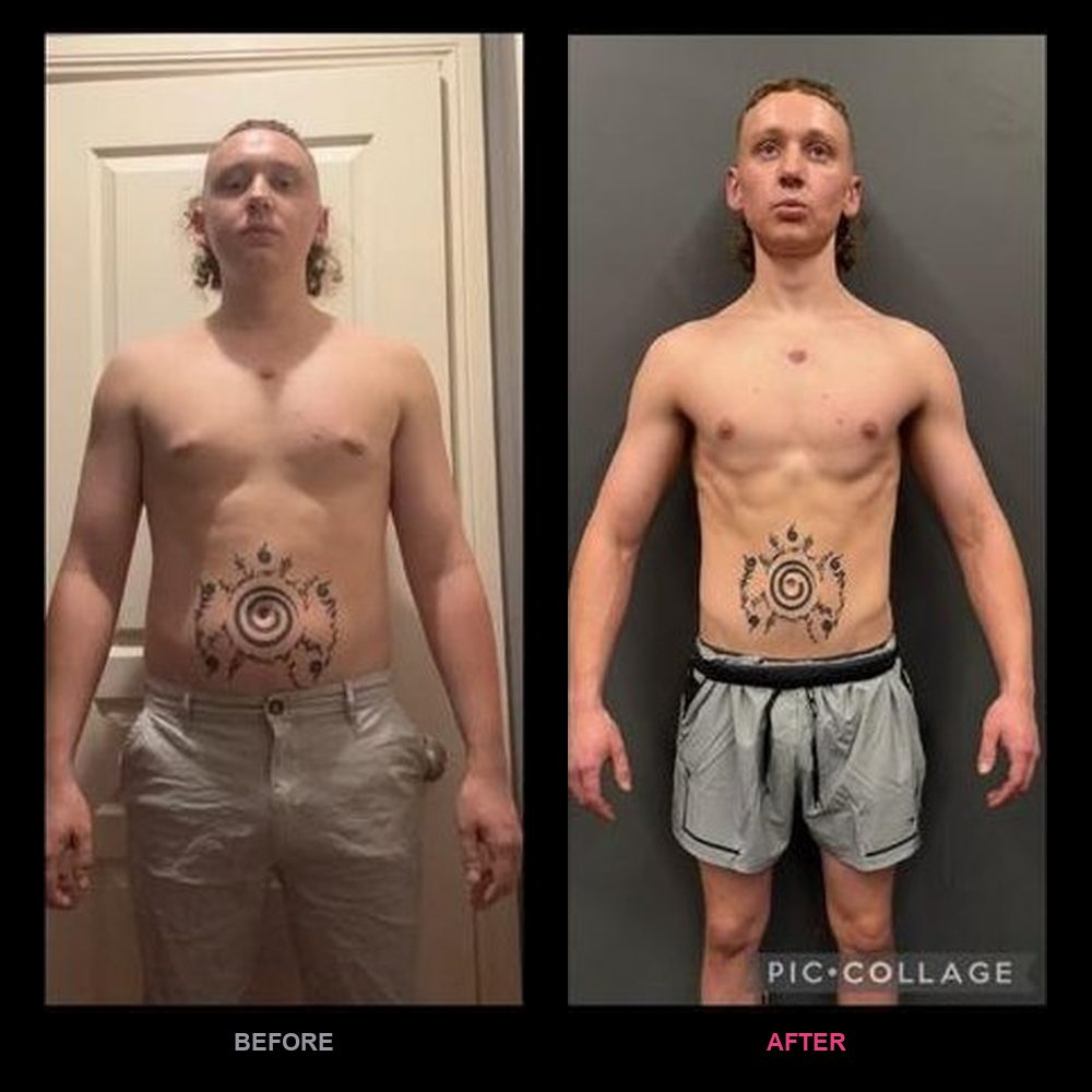 Liam's before and after transformation with Top Tier Physique