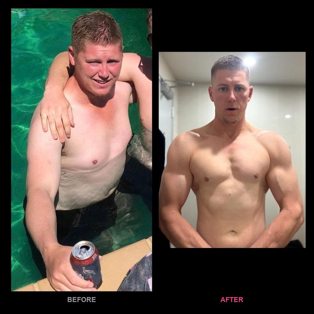 Liam's before and after transformation with Top Tier Physique