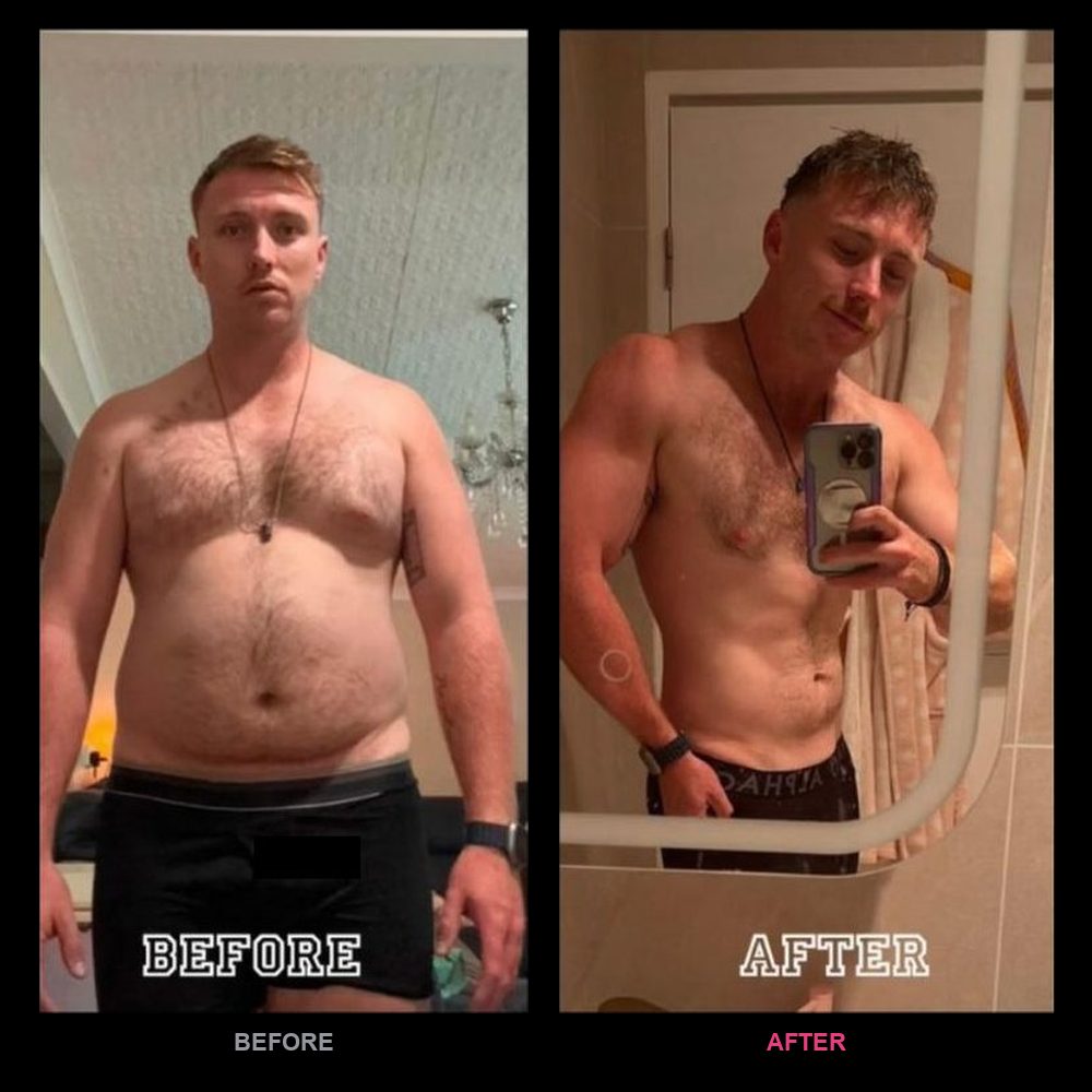 Sam's before and after transformation with Top Tier Physique